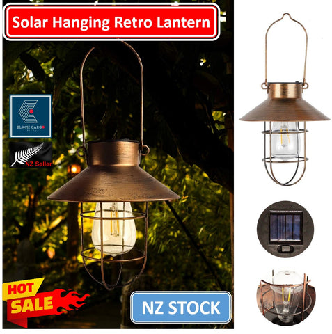 Solar Lantern Outdoor Vintage Hanging Light Metal Farmhouse Solar Lamp