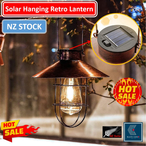 Solar Lantern Outdoor Vintage Hanging Light Metal Farmhouse Solar Lamp