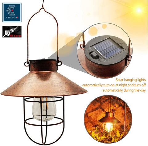 Solar Lantern Outdoor Vintage Hanging Light Metal Farmhouse Solar Lamp