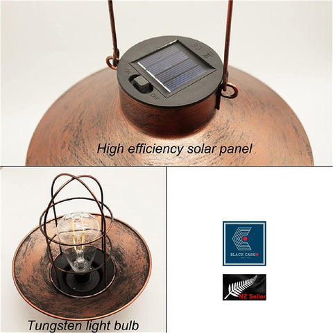 Solar Lantern Outdoor Vintage Hanging Light Metal Farmhouse Solar Lamp