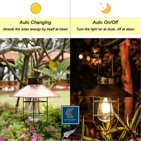 Solar Lantern Outdoor Vintage Hanging Light Metal Farmhouse Solar Lamp