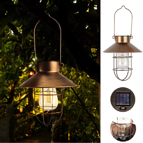 Solar Lantern Outdoor Vintage Hanging Light Metal Farmhouse Solar Lamp