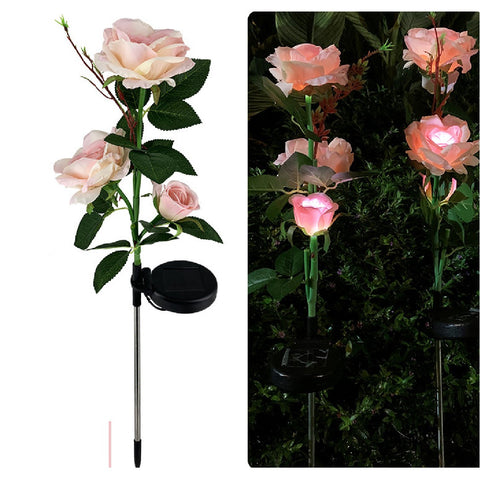 Solar Powered Decorative Realistic Rose Garden Stake Lights -Pink