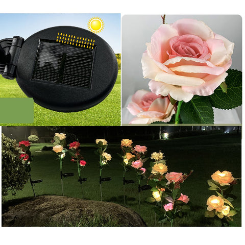 Solar Powered Decorative Realistic Rose Garden Stake Lights -Pink