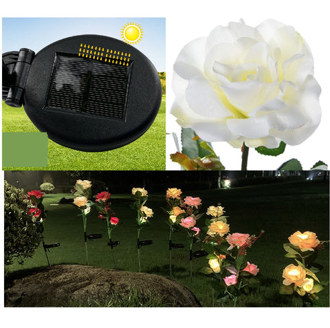 Solar Powered Decorative Realistic Rose Garden Stake Lights - White