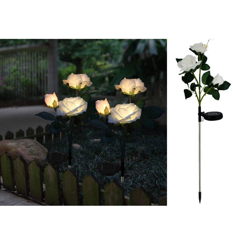 Solar Powered Decorative Realistic Rose Garden Stake Lights - White