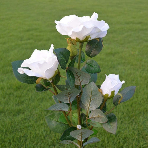 Solar Powered Decorative Realistic Rose Garden Stake Lights - White