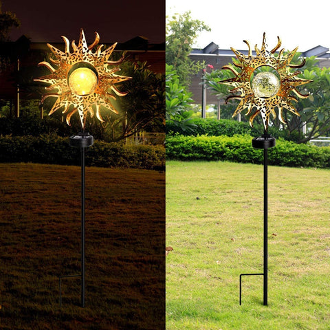 Sun Solar Lights Garden Outdoor Crackle Glass Globe Metal Stake Lights