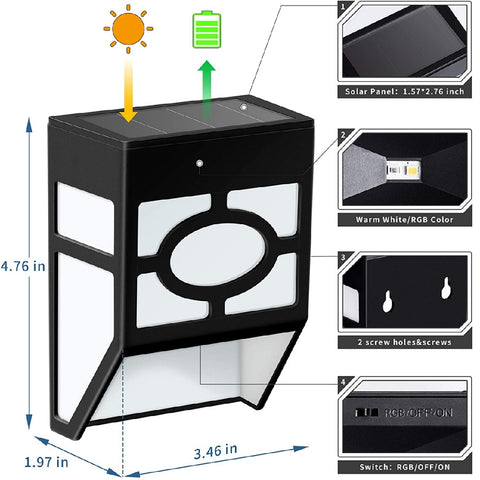 2Pcs Solar Fence Lights Solar Deck Lights Garden Decorative Lights Wall Lights