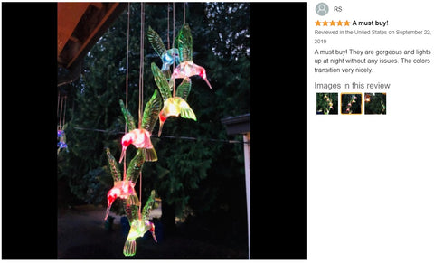 Solar Lights Color Changing Wind Chime Spiral Spinner Hummingbird lamp lights