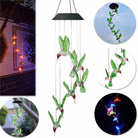 Solar Lights Color Changing Wind Chime Spiral Spinner Hummingbird lamp lights