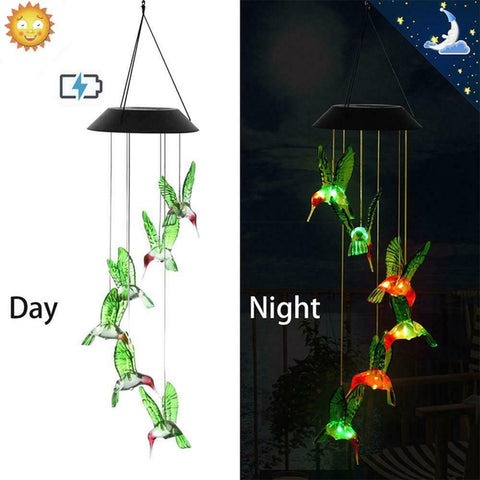 Solar Lights Color Changing Wind Chime Spiral Spinner Hummingbird lamp lights