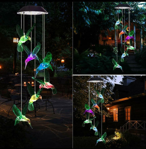 Solar Lights Color Changing Wind Chime Spiral Spinner Hummingbird lamp lights