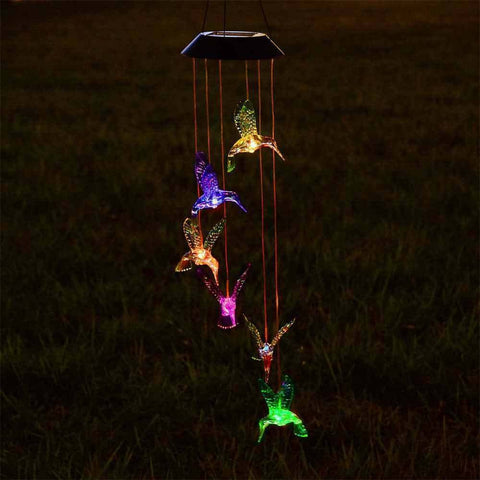 Solar Lights Color Changing Wind Chime Spiral Spinner Hummingbird lamp lights