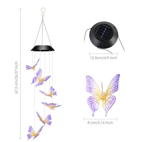 Solar Lights Color Changing Wind Chime Spiral Spinner Crystal Butterfly lamp