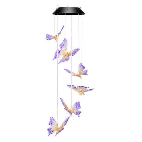 Solar Lights Color Changing Wind Chime Spiral Spinner Crystal Butterfly lamp