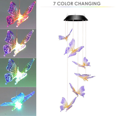 Solar Lights Color Changing Wind Chime Spiral Spinner Crystal Butterfly lamp