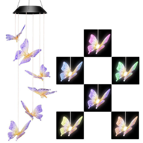 Solar Lights Color Changing Wind Chime Spiral Spinner Crystal Butterfly lamp