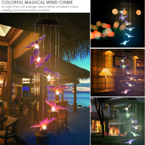 Solar Lights Color Changing Wind Chime Spiral Spinner Crystal Butterfly lamp