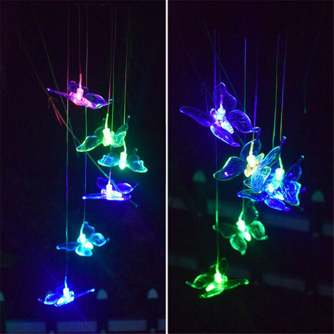 Solar Lights Color Changing Wind Chime Spiral Spinner Crystal Butterfly lamp