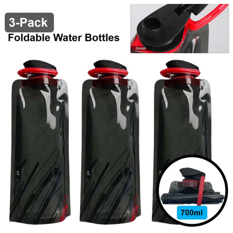3Pack Collapsible Folding Sports Water Bottle 700ml -Black