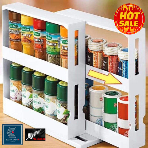 2-Tiered Swivel Rotate Spice Rack Organizer Kitchen Shelf Cabinet Organizer