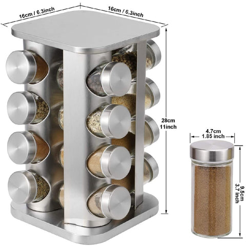 Stainless Steel Rotating Spice Rack 16 Spice Jars Tins 20Pcs Spice Labels
