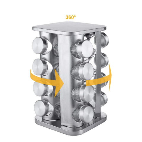 Stainless Steel Rotating Spice Rack 16 Spice Jars Tins 20Pcs Spice Labels