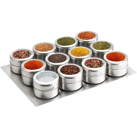 12Pcs Magnetic Spice Jars Seasoning Containers Shaker Lids stainless steel