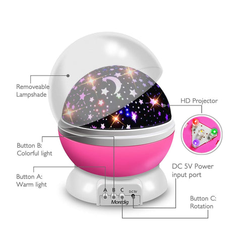 Star Night Light Projector Kids Night Light 360 Degree Rotation -Pink