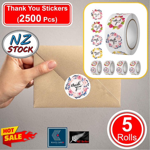 5Pack Packing Tape Thank You Sticker Tape 2500Pcs 25mm