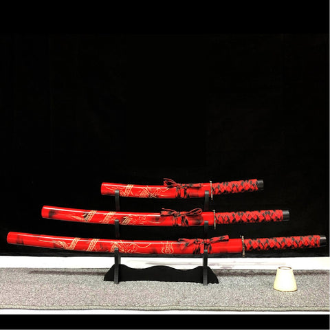 Samurai Sword  3 Swords Katana Wakizashi Tanto Red