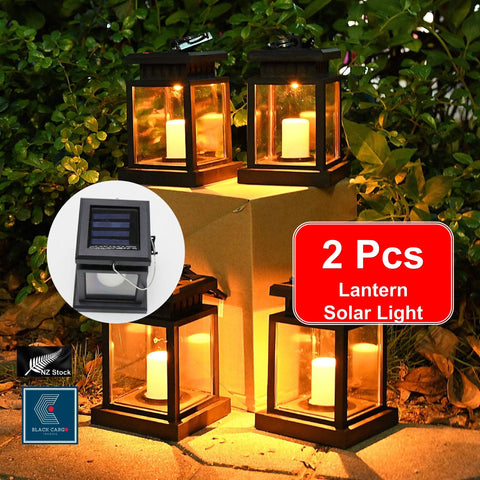 2 Pack Solar Lantern Hanging Garden Outdoor Lights Flickering LED Candle Lights