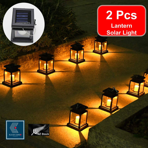 2 Pack Solar Lantern Hanging Garden Outdoor Lights Flickering LED Candle Lights