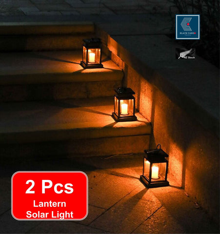 2 Pack Solar Lantern Hanging Garden Outdoor Lights Flickering LED Candle Lights