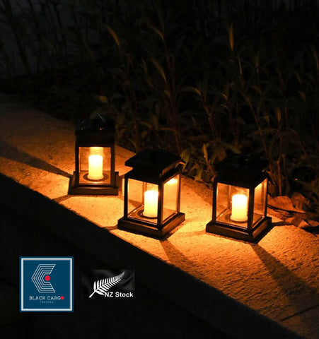 2 Pack Solar Lantern Hanging Garden Outdoor Lights Flickering LED Candle Lights