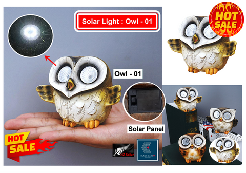 Cute Funny Owl Gnome Statue for Garden Decoration LED Solar Powered Light