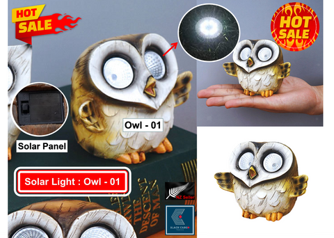 Cute Funny Owl Gnome Statue for Garden Decoration LED Solar Powered Light