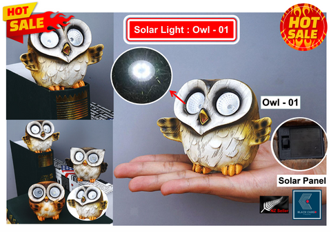 Cute Funny Owl Gnome Statue for Garden Decoration LED Solar Powered Light