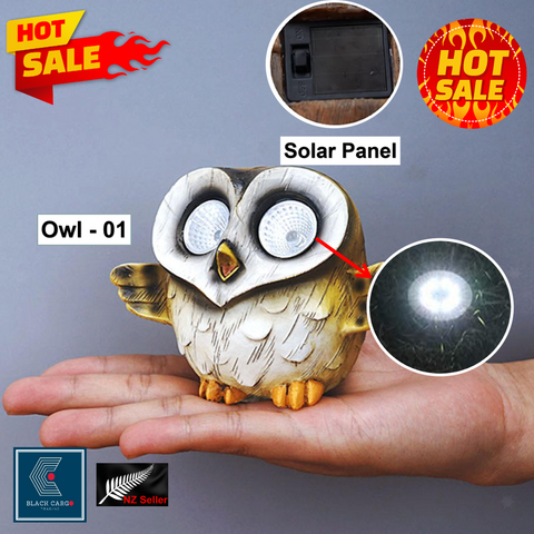 Cute Funny Owl Gnome Statue for Garden Decoration LED Solar Powered Light