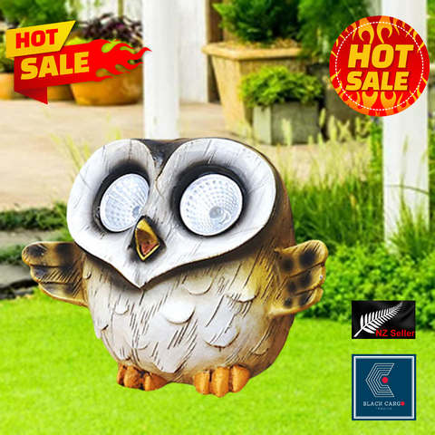 Cute Funny Owl Gnome Statue for Garden Decoration LED Solar Powered Light