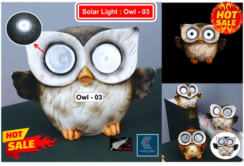 Funny Owl Statue Naughty Bird Garden Decoration with Solar Light Outdoor Décor