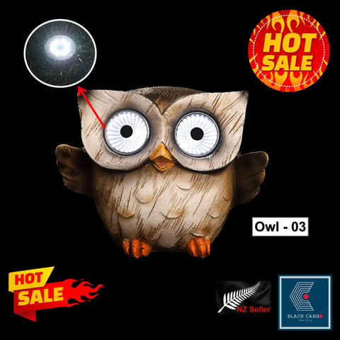 Funny Owl Statue Naughty Bird Garden Decoration with Solar Light Outdoor Décor