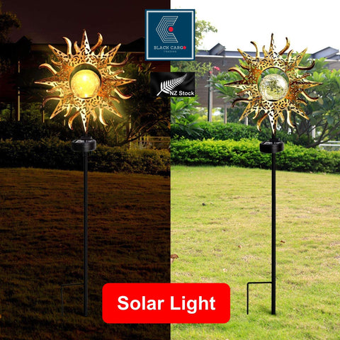 Sun Solar Lights Garden Outdoor Crackle Glass Globe Metal Stake Lights