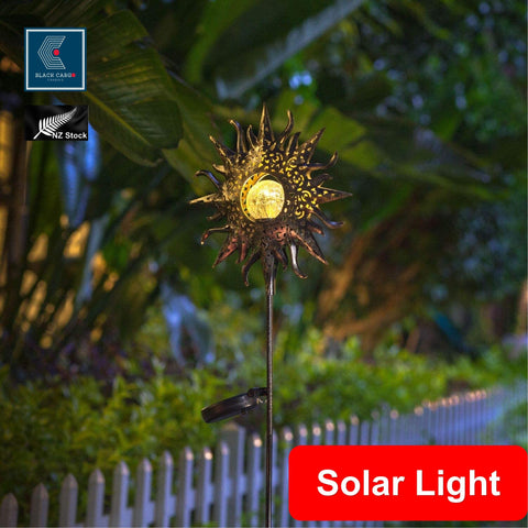 Sun Solar Lights Garden Outdoor Crackle Glass Globe Metal Stake Lights