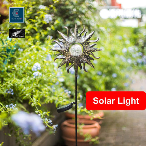 Sun Solar Lights Garden Outdoor Crackle Glass Globe Metal Stake Lights