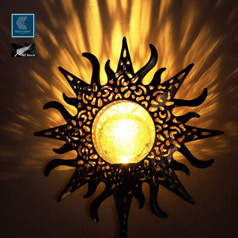 Sun Solar Lights Garden Outdoor Crackle Glass Globe Metal Stake Lights