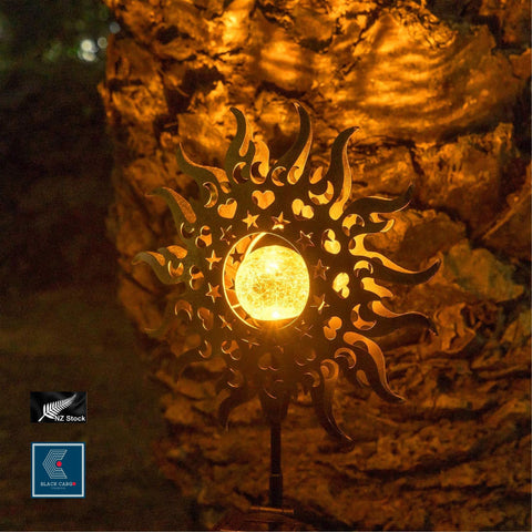 Sun Solar Lights Garden Outdoor Crackle Glass Globe Metal Stake Lights