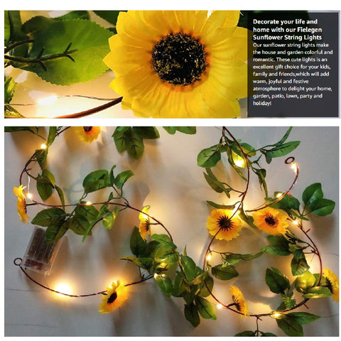 Solar Lights Sunflower Garde Decor String Light with 20 Sunflowers Fairy Lights