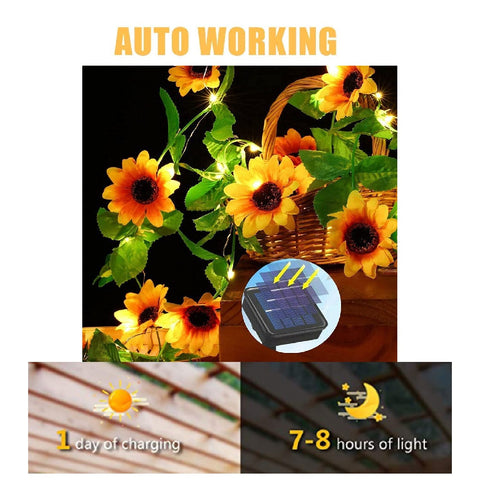 Solar Lights Sunflower Garde Decor String Light with 20 Sunflowers Fairy Lights